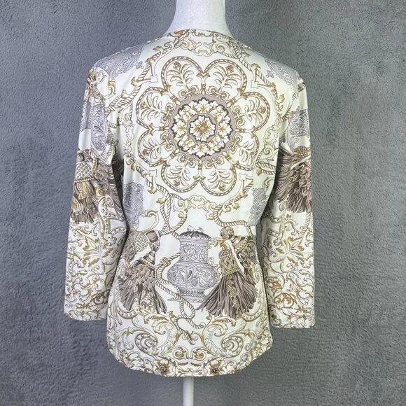 J Mclaughlin Top Womens Medium White Brown Rope Printed Catalina Cloth Casual - Picture 2 of 8